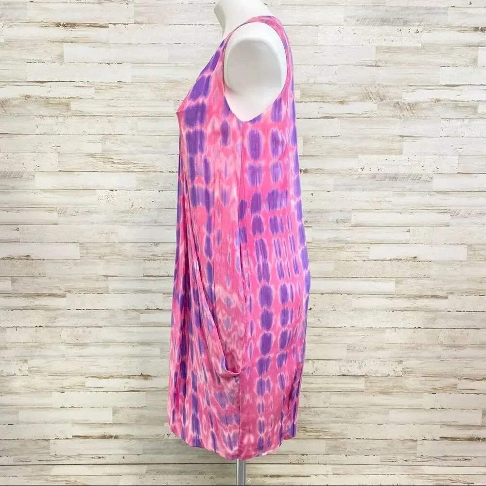 Anne Klein Collection Tie Dye Dress Womens Size 2 Pink Shift Silk Cotton Blend - Picture 5 of 16